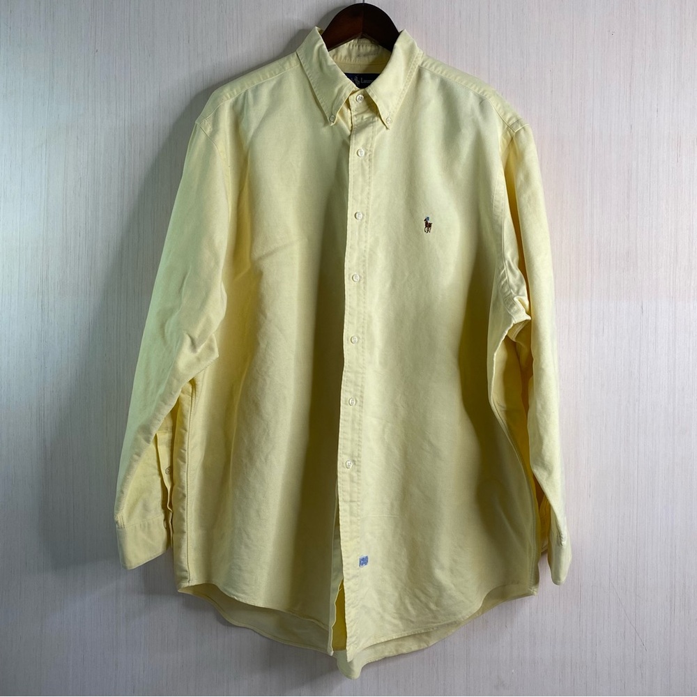 Ralph Lauren Long Sleeve 100% Cotton Button Down Oxford Shirt Yellow Size 17 1/2
